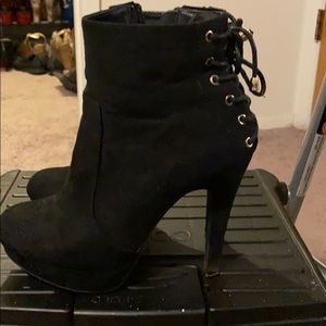 Black and gold platform Booties